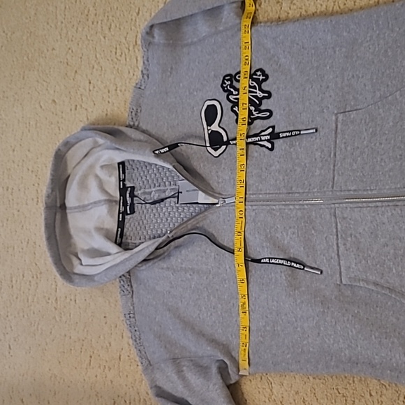 NWT Karl Lagerfeld Gray Hooded Sweater Jacket with Patches Size M - Picture 6 of 10